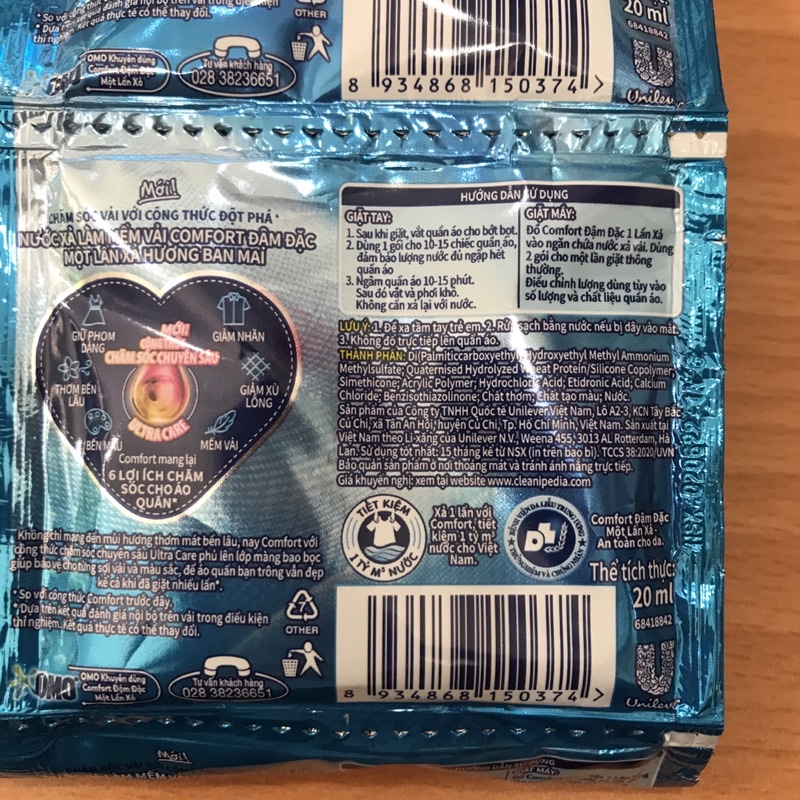 Nước Xả Vải Comfort Một Lần Xả Hương Ban Mai dây 10 gói
