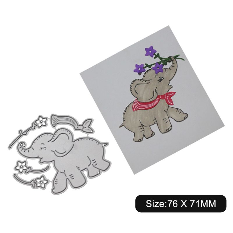 Thẻ Cắt Giấy Kim Loại Hình Voi Hoa Xinh Xắn