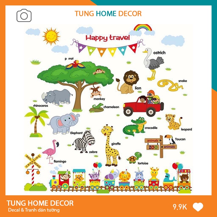 DECAL DÁN TƯỜNG CHO BÉ - HÌNH DÁN CON VẬT TIẾNG ANH CHO BÉ HỌC