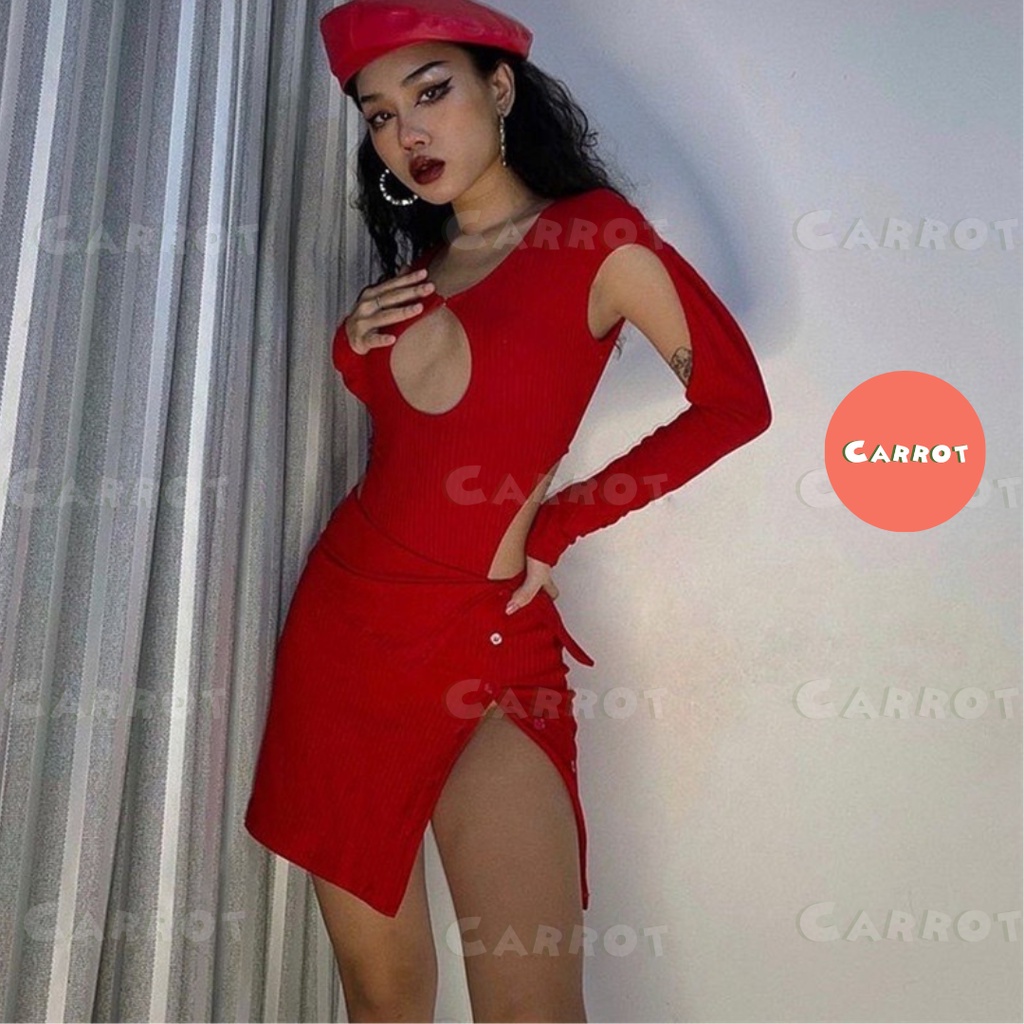 Set áo croptop dài tay khoét kèm chân váy ngắn gợi cảm thời trang cho nữ carrotxinhdep (114)