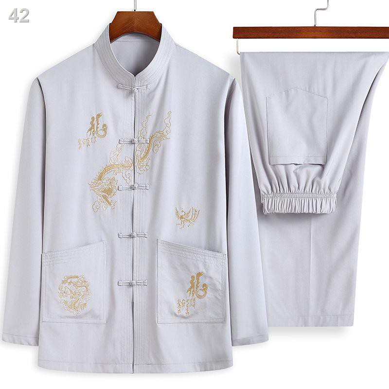 Phong cách Trung Quốc Tang phù hợp với nam học sinh cao niên Mùa xuân và thu Bố ăn mặc Cổ đứng áo Dài tay Ông nộ
