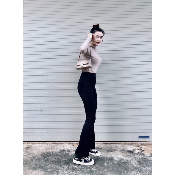 Quần ống loe cạp cao dáng dài legging loe co giãn 4 chiều  FINANCY Q09
