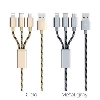 Dây cáp sạc 3 đầu 3in1 chính hãng borofone cổng lightning, cổng micro, cổng type c 1m