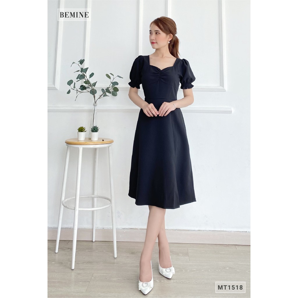 Đầm cổ tim nhún ngực BEMINE MT1518DEN | BigBuy360 - bigbuy360.vn