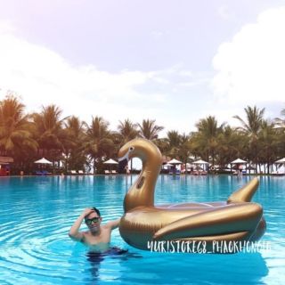 (Có sẵn)Phao bơi khổng lồ thiên nga vàng gorl kèm bơm điện