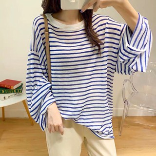 áo len mỏng dáng oversize - sọc kẻ ngang basic (6320#)