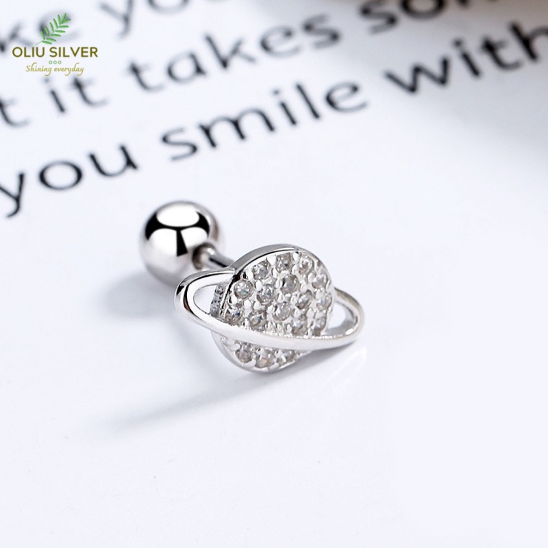 Bông Tai Bạc S925 Hành Tinh Mặt Trăng Planet Moon Bất Đối Xứng Chốt Vặn Trẻ Trung Cá Tính | Khuyên Tai Nữ Trang Sức Bạc