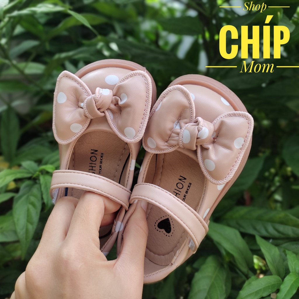 giày búp bê bé gái giày bệt cho bé chấm bi nơ may chắc chắn da PU mềm êm chân đế chống trượt thời trang thu đông D18