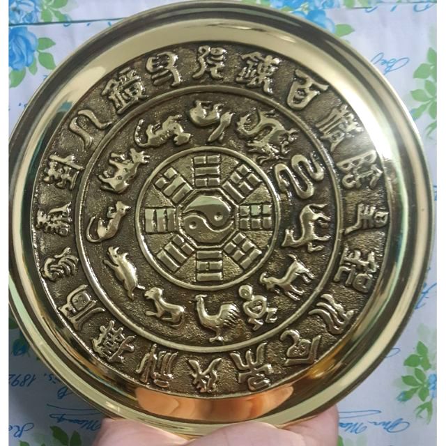 Gương Bát Quái Phẳng bằng đồng 12 Con Giáp 18cm