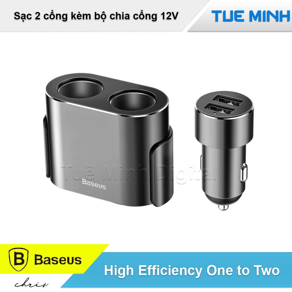 Bộ chia cổng 12V và 2 cổng sạc USB 5V Baseus High Efficiency One to Two Cigarette Ligher