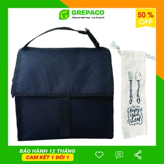 Túi đựng hộp cơm giữ nhiệt ly bình sữa giao hàng thức ăn văn phòng size lớn mini tròn trụ GREPACO TC05 - Tặng túi muỗng