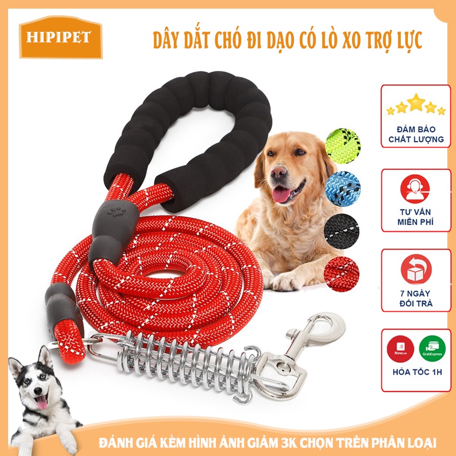 Dây dắt chó lớn đi dạo phản quang trợ lực móc khoá inox chắc chắn sợi lớn 150cm x 1.2cm