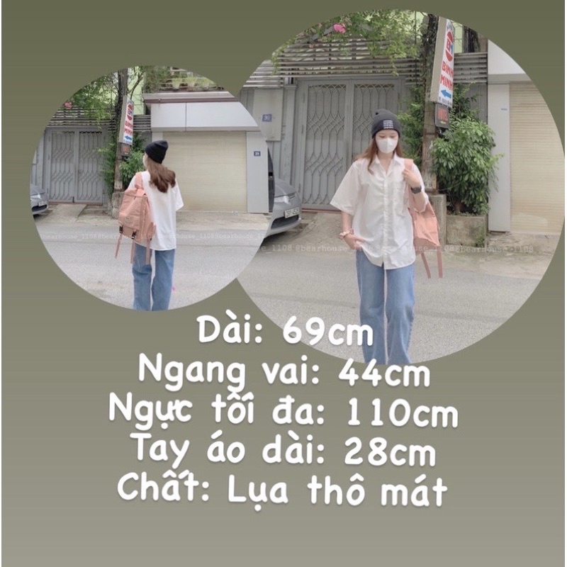 Áo sơ mi trắng trơn tay lỡ có túi