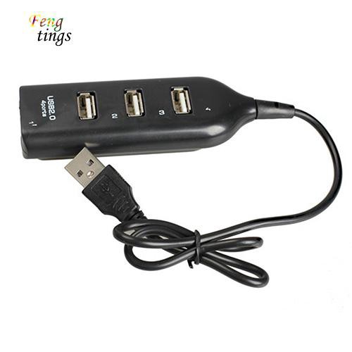 ✌ FT ✌ 4 Port Splitter USB 2.0 High Speed Black Mini Hub Socket Adapter for Laptop PC