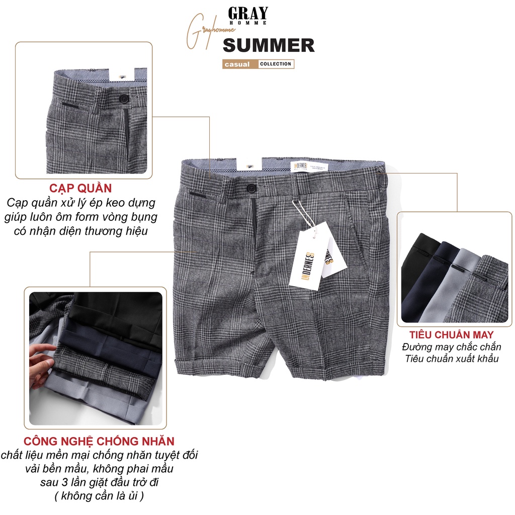 Quần short âu kẻ sọc GRAYHOMME vải cotton co giãn nhẹ kiểu dáng âu ngắn mẫu New