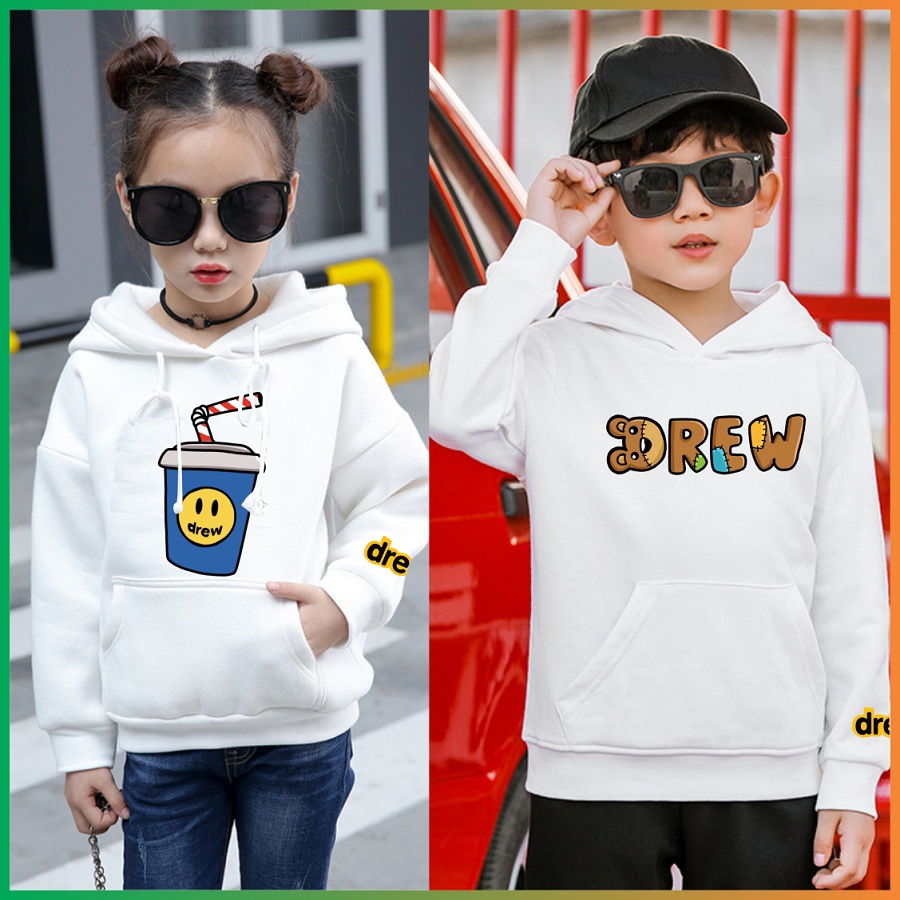 Áo hoodie drew màu trắng chất nỉ bông đủ size cho cả gia đình cực hot