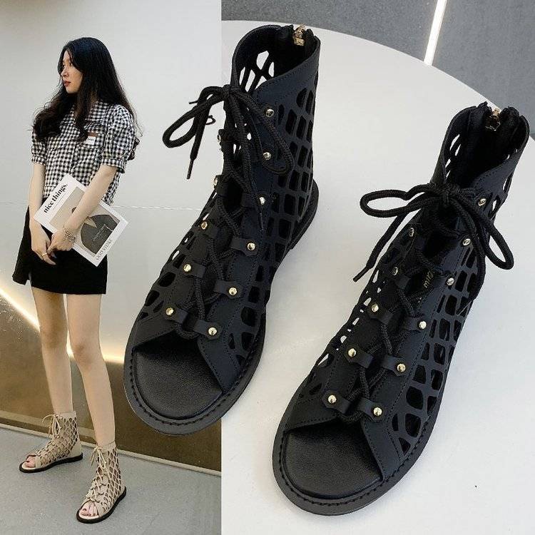 Giày Sandal Thắt Dây Đế Bằng Phong Cách Âu Mỹ Thời Trang Xuân Hè Mới 2023