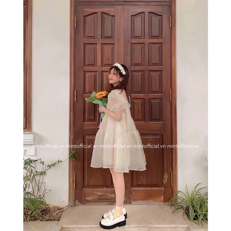 Váy Babydoll Tiểu Thư Tay Phồng 2 Lớp Cổ Vuông 3 Tầng Phong Cách Trẻ Trung Nữ Tính- Đầm Nữ  Dáng Xoè