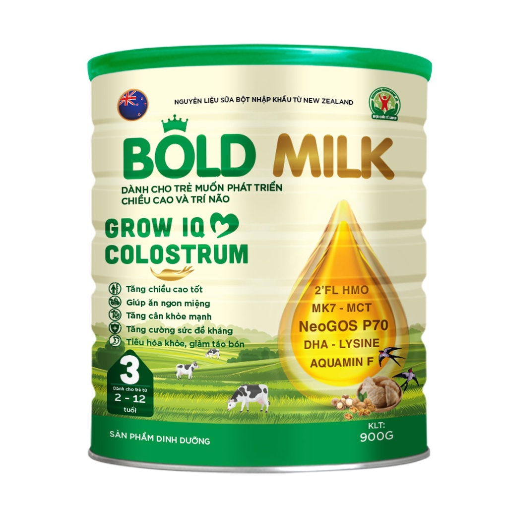 Sữa bột cho trẻ Bold Milk Grow IQ Colostrum, hỗ trợ trẻ tăng chiều cao, phát triển trí não - Hộp 900gr