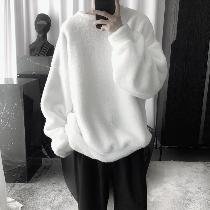 Áo Sweater Nhung Dày Dặn Dáng Rộng Cổ Tròn Phong Cách Hàn Quốc Cho Nam Giới simple áo sweater form rộng áo sweater trơn