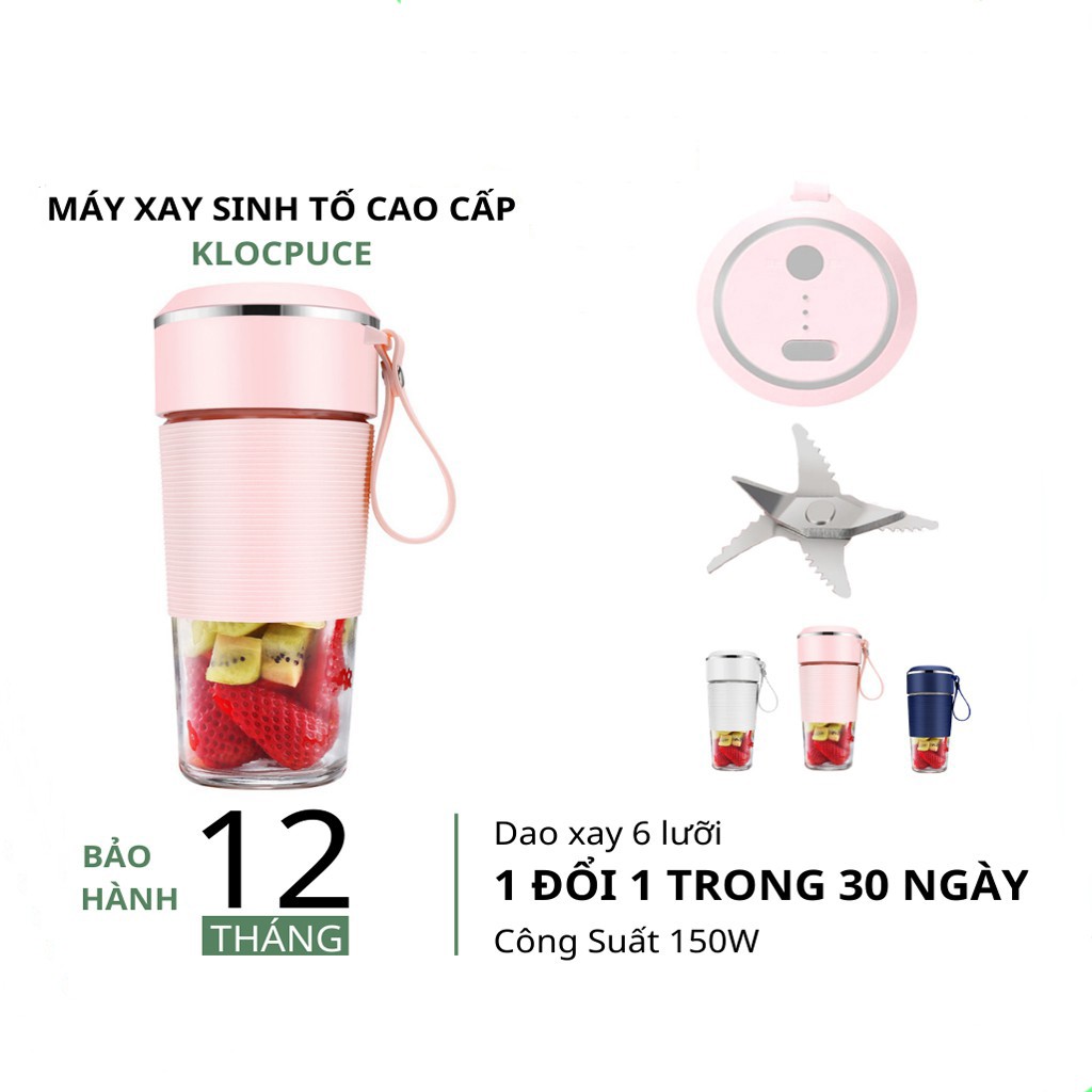 Máy Xay Sinh Tố ❤️ FREESHIP ❤️ Máy Xay Sinh Tố Cầm Tay Mini Cao Cấp Dao 6 Lưỡi KLOCPUCE, Cốc Thủy Tinh,Bảo Hành 12 Tháng