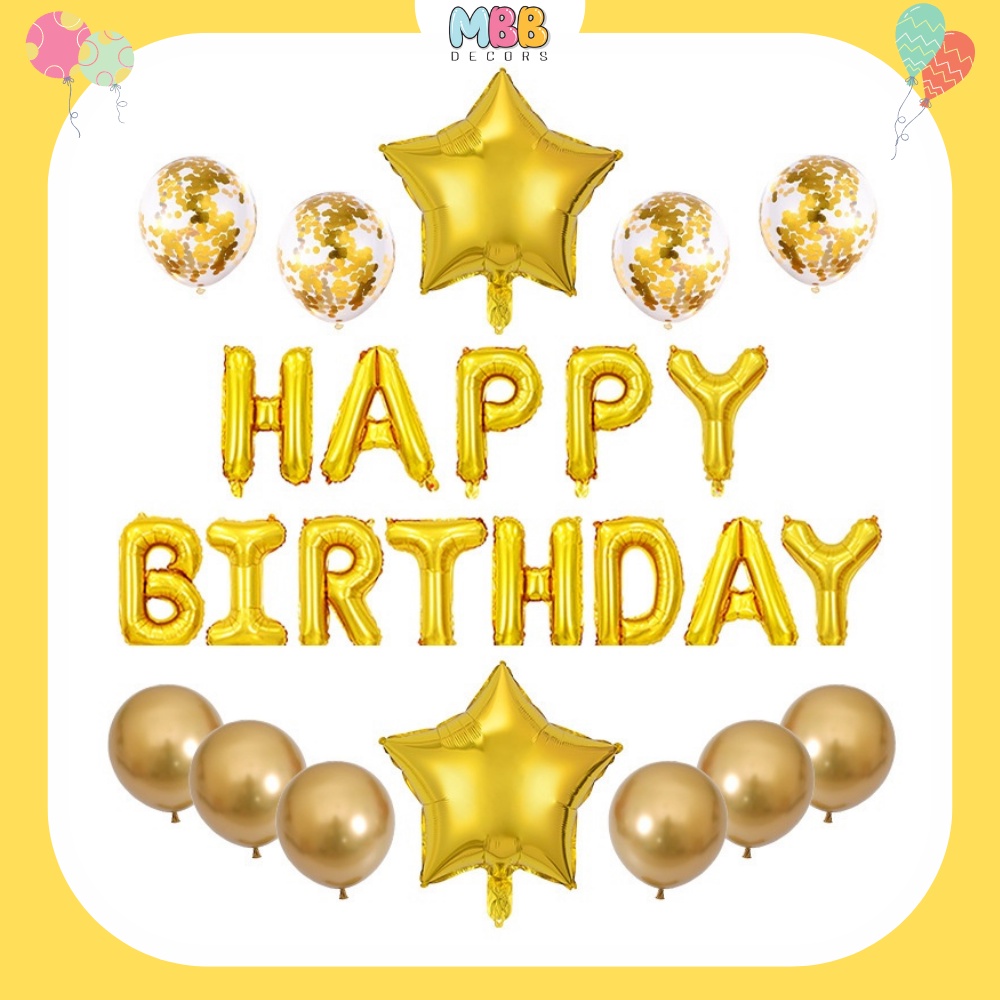 [TPHCM] Bóng Chữ HAPPY BIRTHDAY, Bộ Bóng Trang Trí Sinh Nhật Kèm Bóng Ngôi Sao, Bóng Kim Tuyến và Bóng Nhũ
