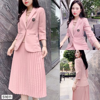 SEt Vest hồng chân dập li S1611 - Váy Xinh DVC (Kèm ảnh thật trải sàn do shop tự chụp)