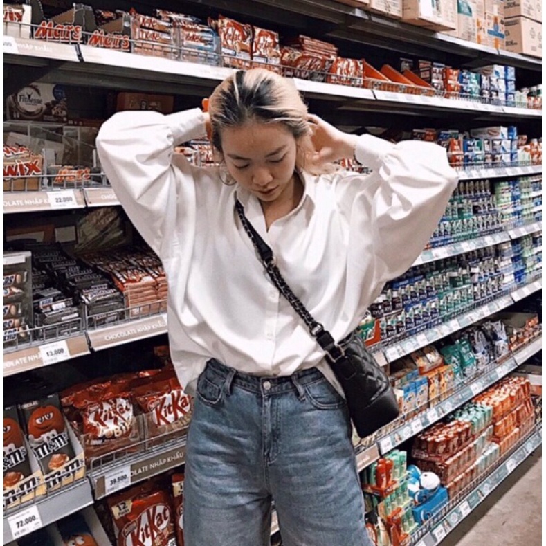 Pass áo sơ mi tay phồng đơn giãn (NEW 1OO%)