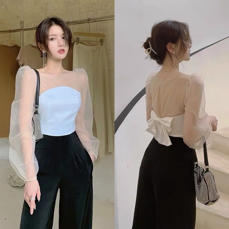 Áo Tay Xốp Nơ Lưng Tiểu Thư (TRẮNG) 1276