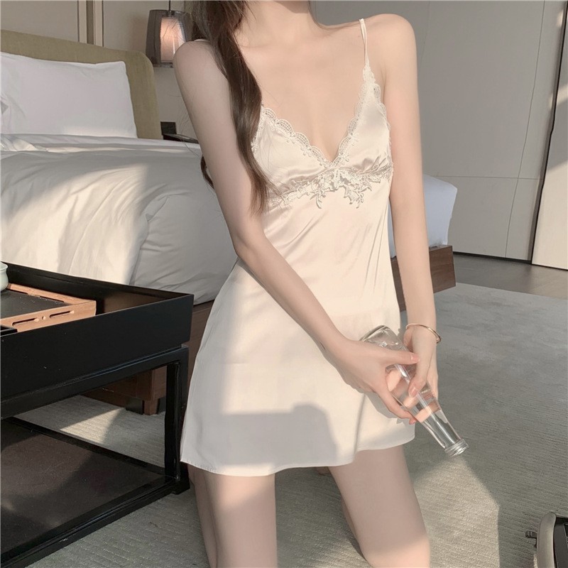(M.67) Váy ngủ lụa sexy có mút ngực cao cấp Đầm mặc nhà gợi cảm quyến rũ | BigBuy360 - bigbuy360.vn