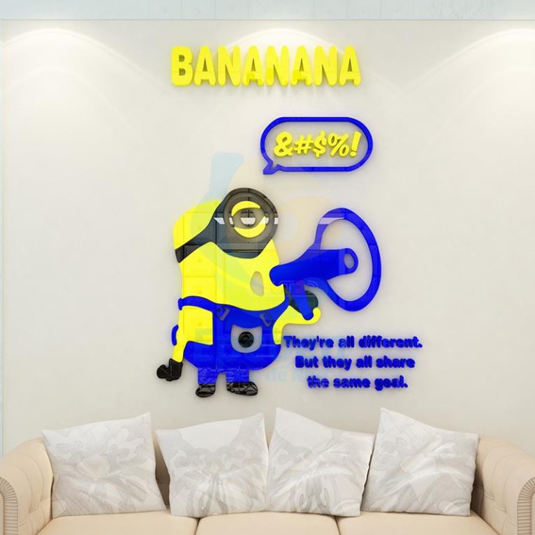 [Hàng VN] Tranh Dán Tường Mica 3D Kẻ Cắp Mặt Trăng Minions Trang Trí Mầm Non, Mẫu Giáo, Phòng Cho Bé