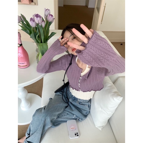 SÉT ÁO LEN CROPTOPCOOR YẾM KÈM ÁO CADIGAN KHOÁC NGOÀI