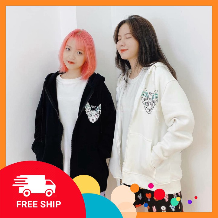 𝗡𝗘𝗪 𝗔𝗥𝗥𝗜𝗩𝗔𝗟  hooide áo khoác nỉ unisex  Bông CAT GOD Jacket Unisex