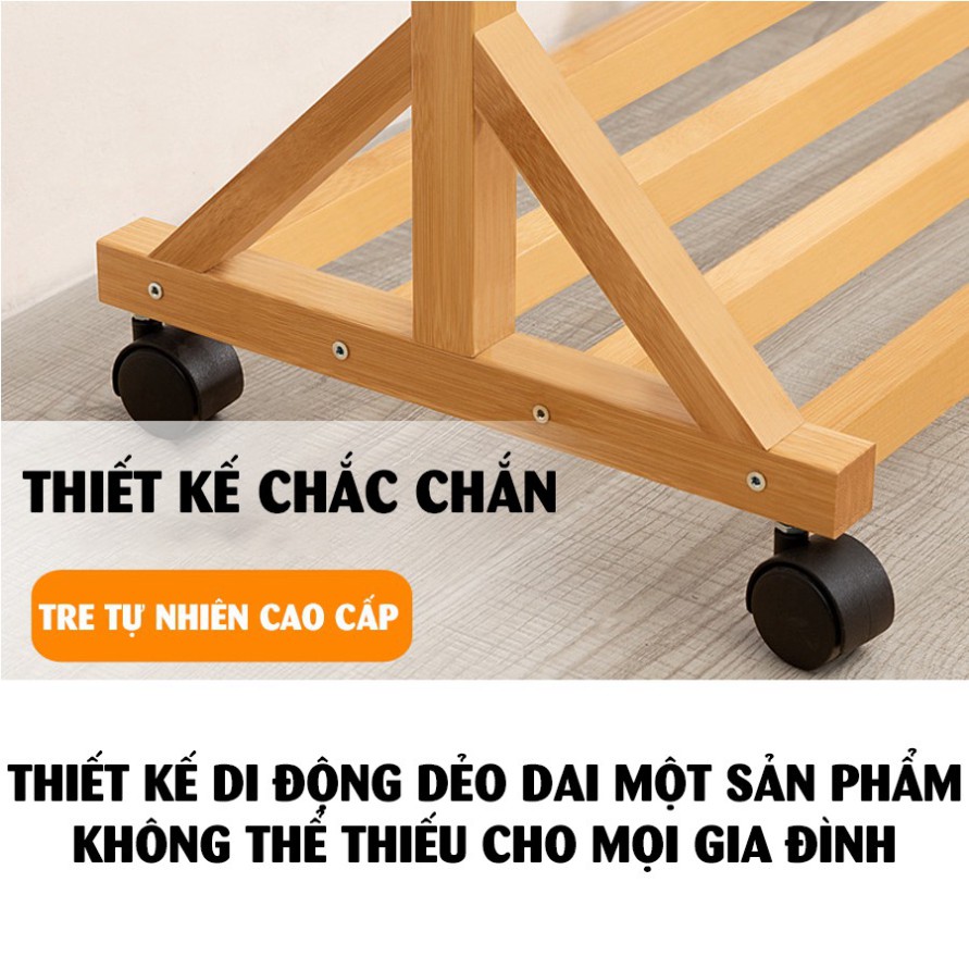 Giá treo quần áo thông minh 100 ĐỐT gỗ tre cao cấp - Kệ treo đồ đa năng có chỗ để giày tiện lợi, phong cách hiện đại