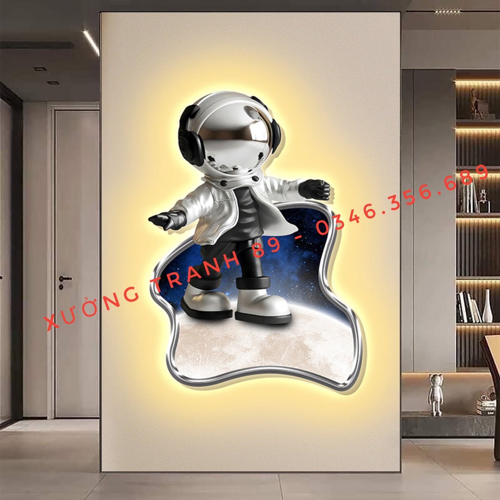 KT 60x90cm, Tranh Tráng Gương Gấu Phi Hành Gia/ Bearbrick/ Tranh Treo Tường /Game/ Gaming / RObot /Tranh Trang Gương