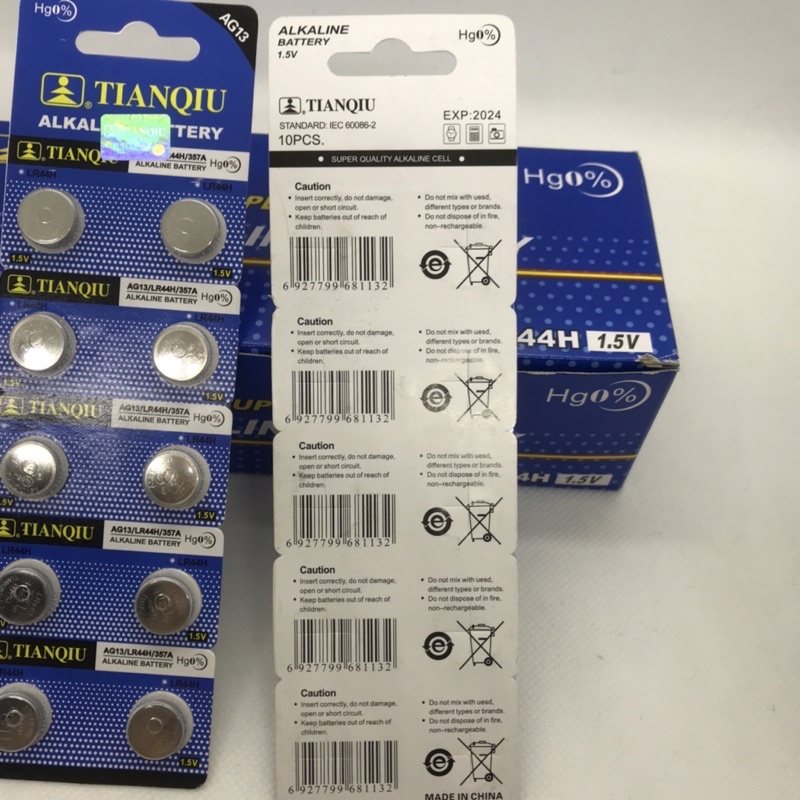 10 Viên Pin AG13, LR44H, 357A TIANQIU 1.5V dùng cho đồng hồ đeo tay, đồ chơi, nhiệt kế