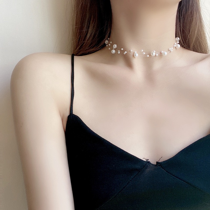 Dây chuyền chocker hạt trai, Vòng cổ nữ mặt tròn hạt trai tiểu thư Her Accessories C39
