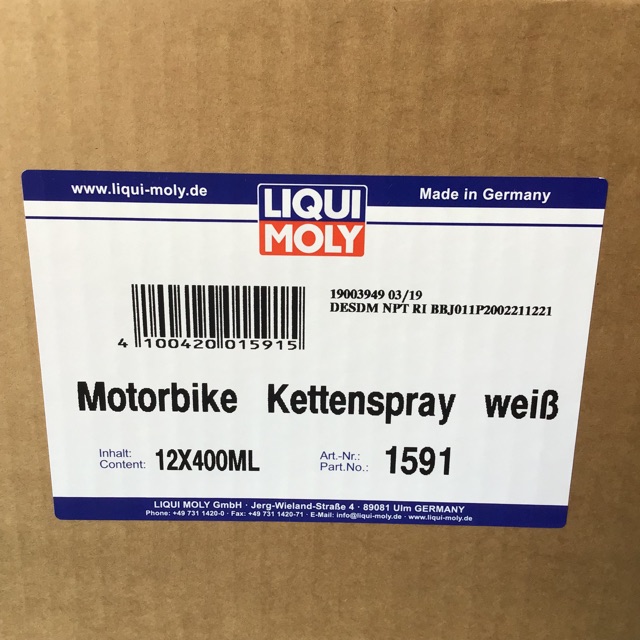 Dưỡng Sên Liqui Moly Motorbike Kettenspray - Chain Lube White - 1591 400ML + Tặng Móc Khoá