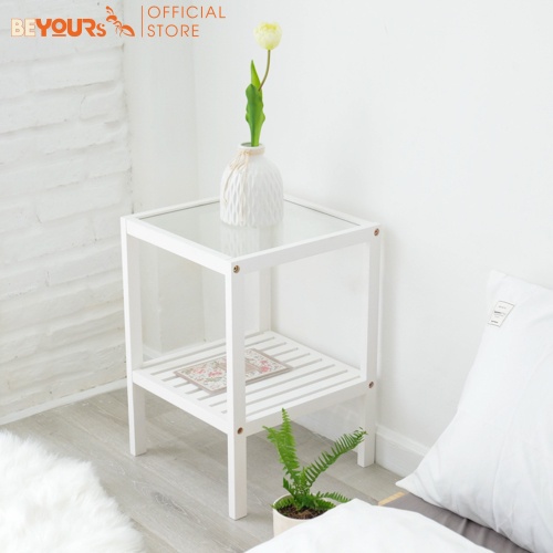 Kệ đầu giường BEYOURs Glass Shelf mặt kính, gỗ thông nhập khẩu, đa công dụng, chịu lực tốt (3 màu: trắng, đen, gỗ)