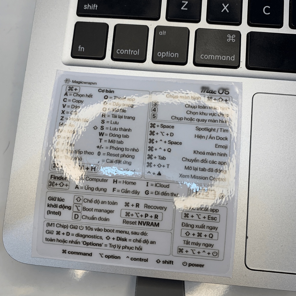 [V3] Miếng dán phím tắt Mác0S cho Mácbook | Sticker phím tắt| Không dính keo [ MagicWrapVN ]