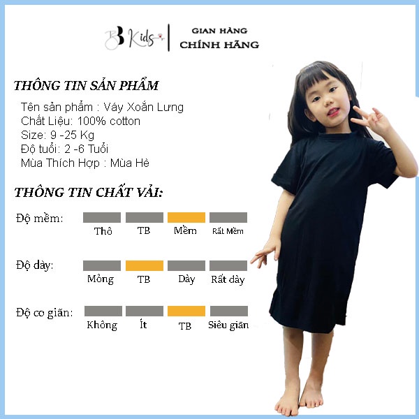 Váy Xuông, Xoắn Lưng Cá Tính BB kids Cho bé, Chất liệu Cotton( Màu Đen)