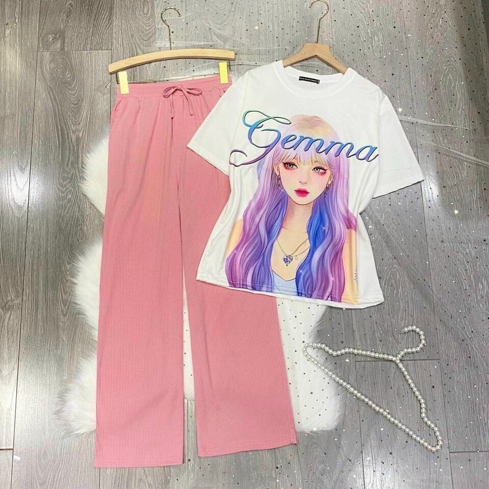 Set đồ nữ quần dài THUN GÂN TĂM ❤️ Đồ bộ hoạt hình form rộng Freesize Molly Fashion
