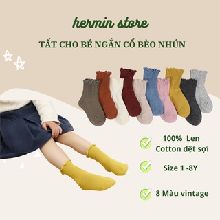 Tất bé gái ngắn cổ bèo nhún nhiều màu - vớ cho bé gái vintage chất len cotton mịn