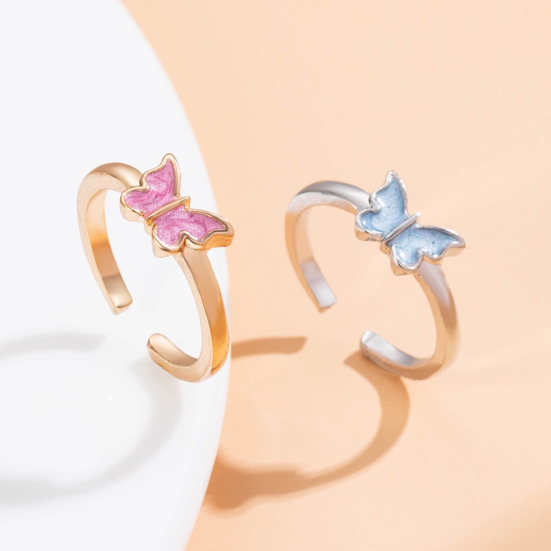 Nhẫn Hình Bướm Tráng Men Nhiều Màu Sắc Có Thể Điều Chỉnh Thời Trang