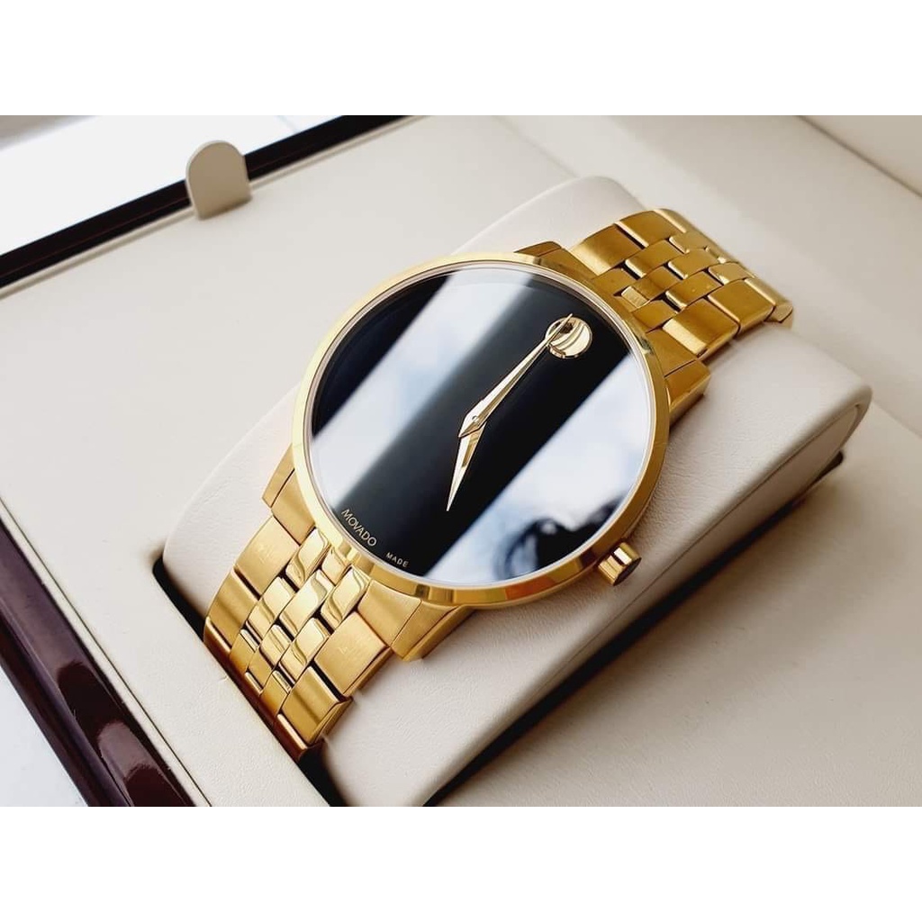 Đồng Hồ Nam Movado Museum Classic Black Dial Yellow Gold PVD 0607203