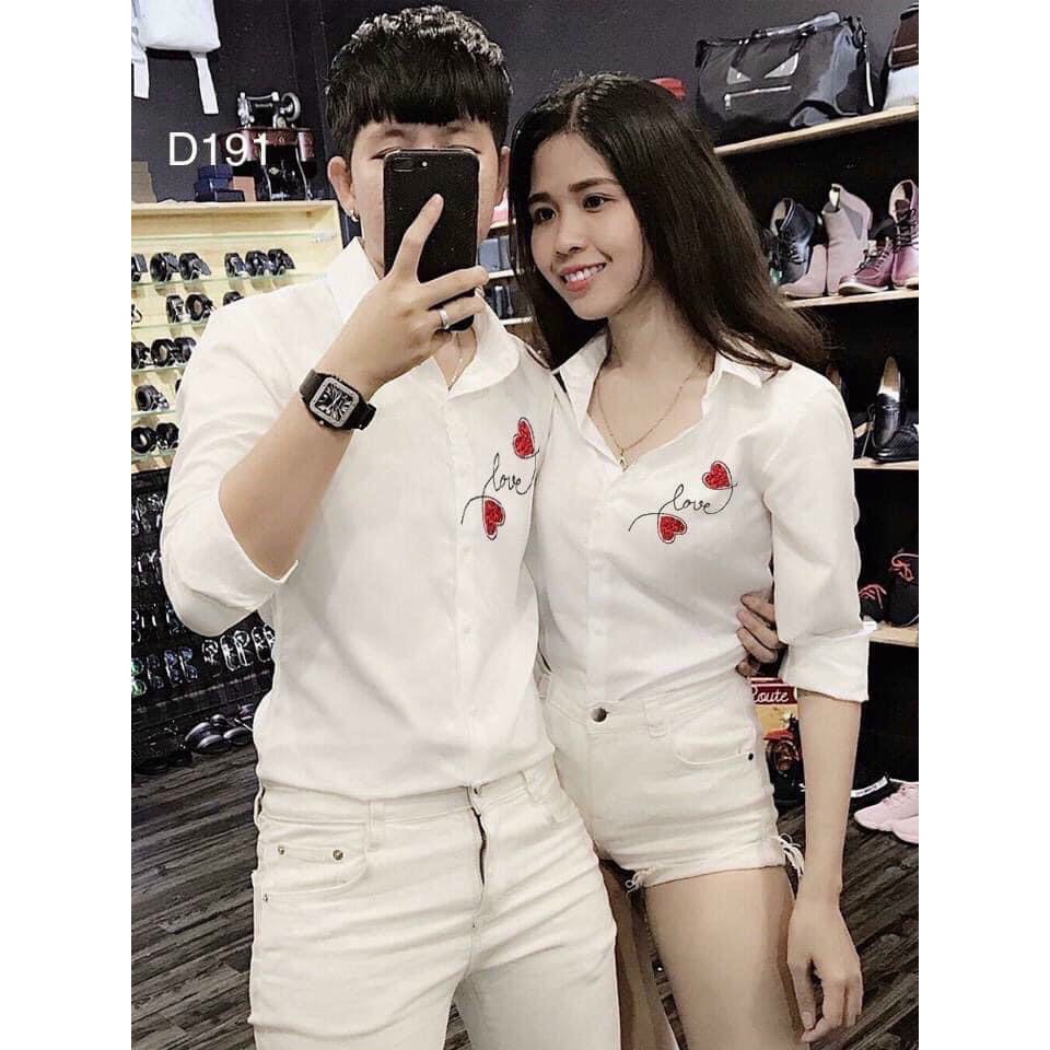 Áo Sơ mi nam 𝐅𝐑𝐄𝐄𝐒𝐇𝐈𝐏 nữ đen, trắng cặp đôi thêu họa tiết dễ thương phong cách cá tính Tình Nhân Đẹp SL