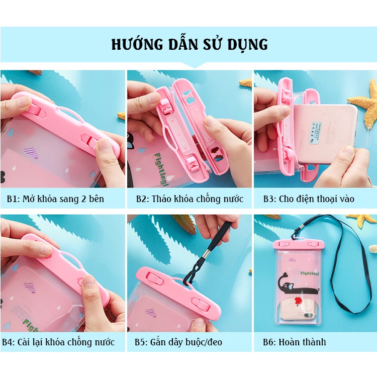 Túi chống nước điện thoại S P đeo cổ treo tay họa tiết hoạt hình