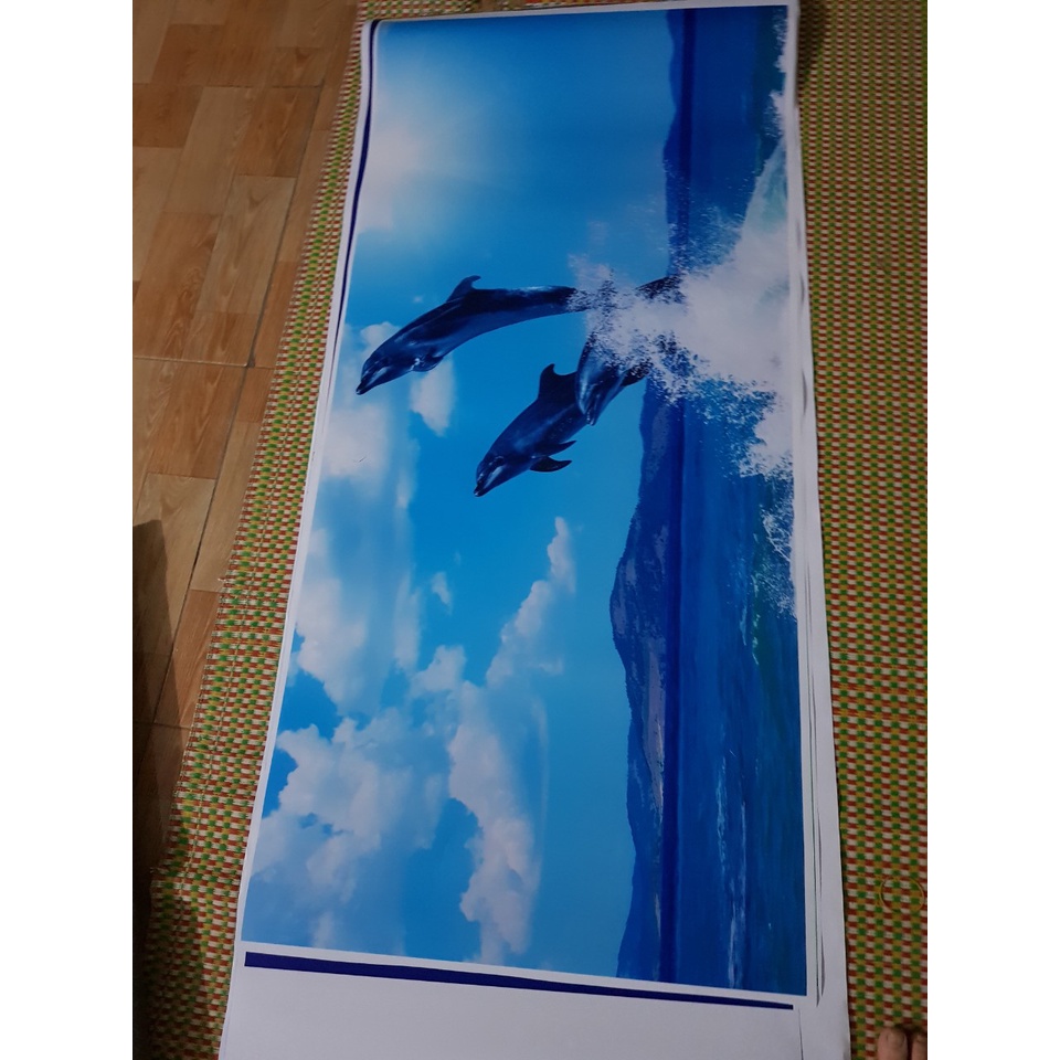 Miếng dán tủ đông - decal dán tủ đông không thấm nước mẫu cá heo siêu đẹp
