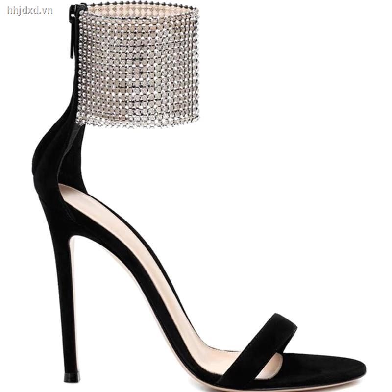 Giày Sandal Cao Gót Hở Ngón Chống Thấm Nước Đính Đá Thời Trang Xuân Hè 2022 Cho Nữ