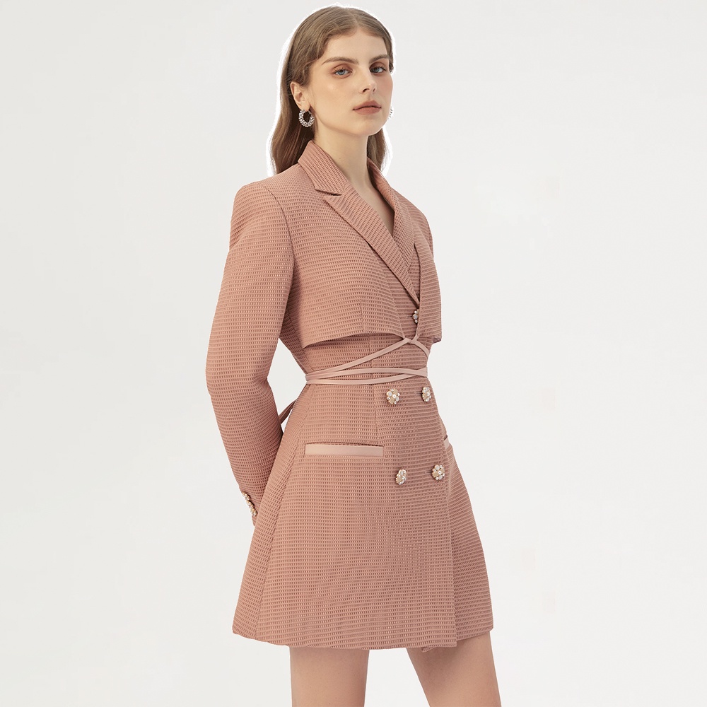 DEAR JOSÉ - Đầm vest ngắn tay dài Olivia vải waffle hồng đất